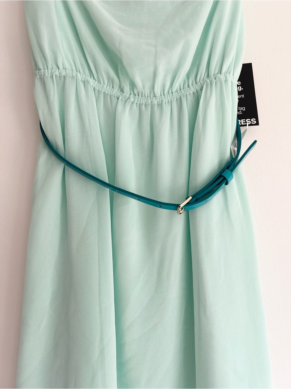 Express Mint Strapless Chiffon Dress with Belt Accent | Women’s XS - Picture 4 of 16